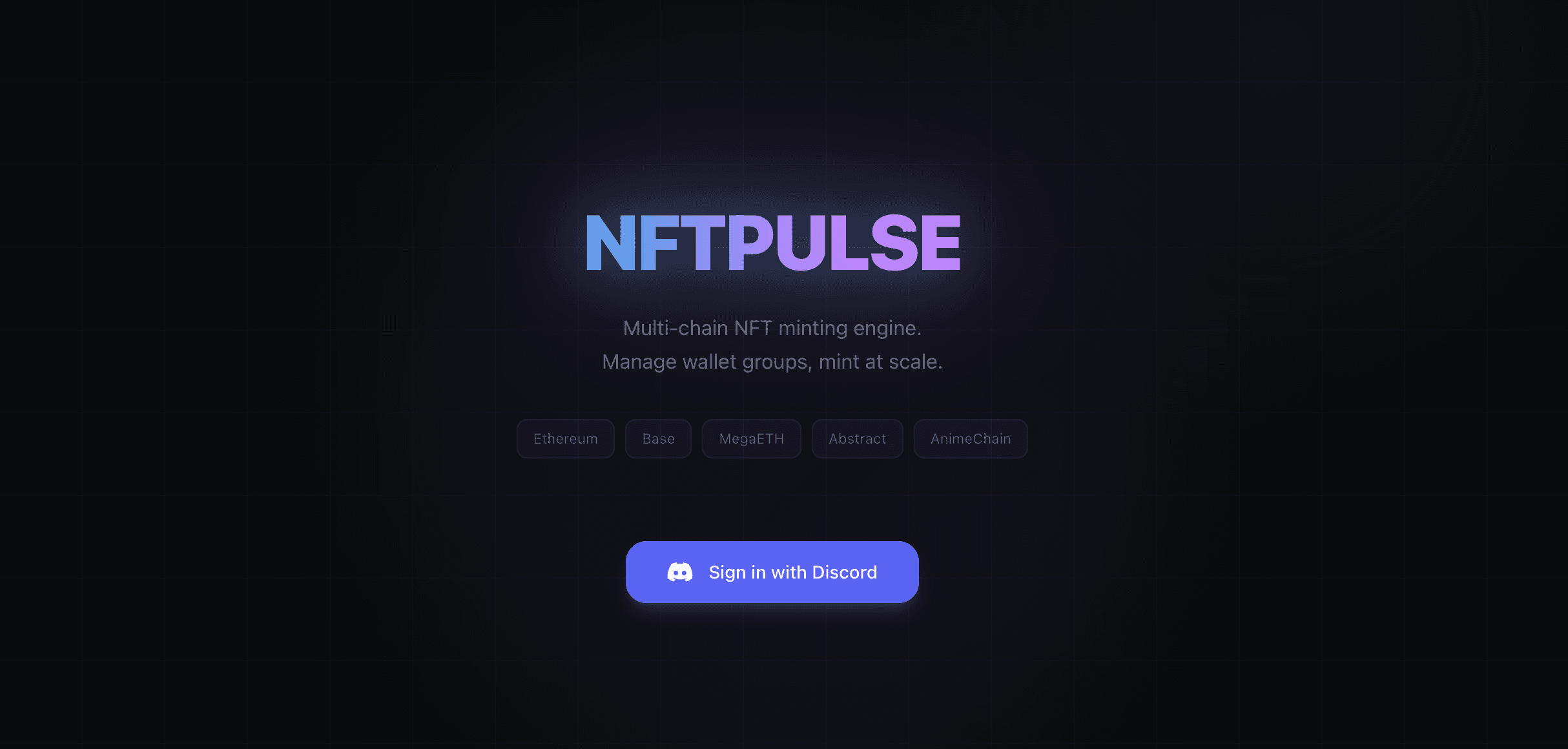 NFTPulse login screen
