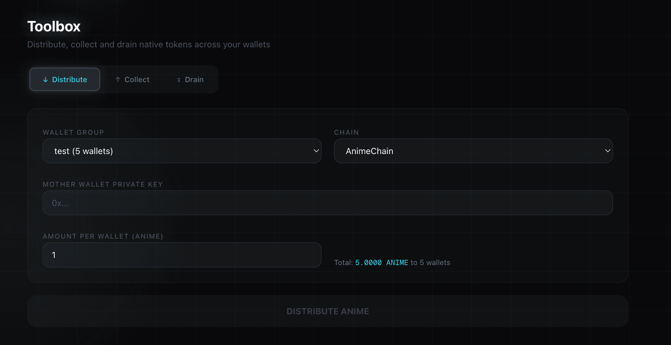 Toolbox distribute panel