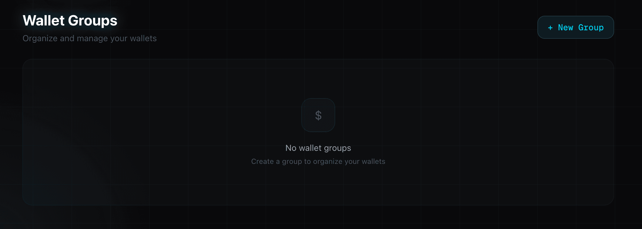 Empty wallet groups page