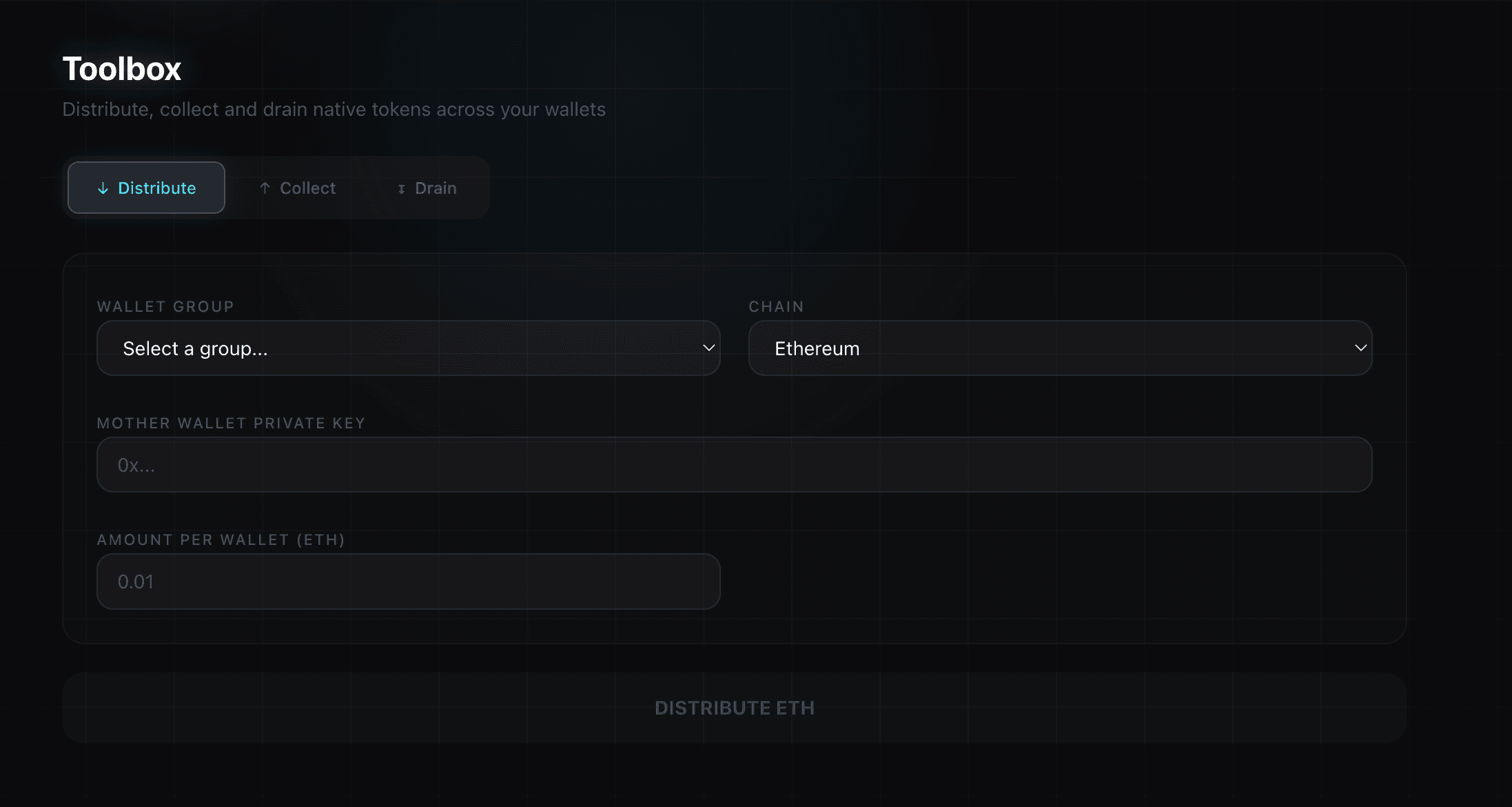Toolbox distribute panel